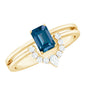 Emerald Cut London Blue Topaz Double Band Engagement Ring with Diamond