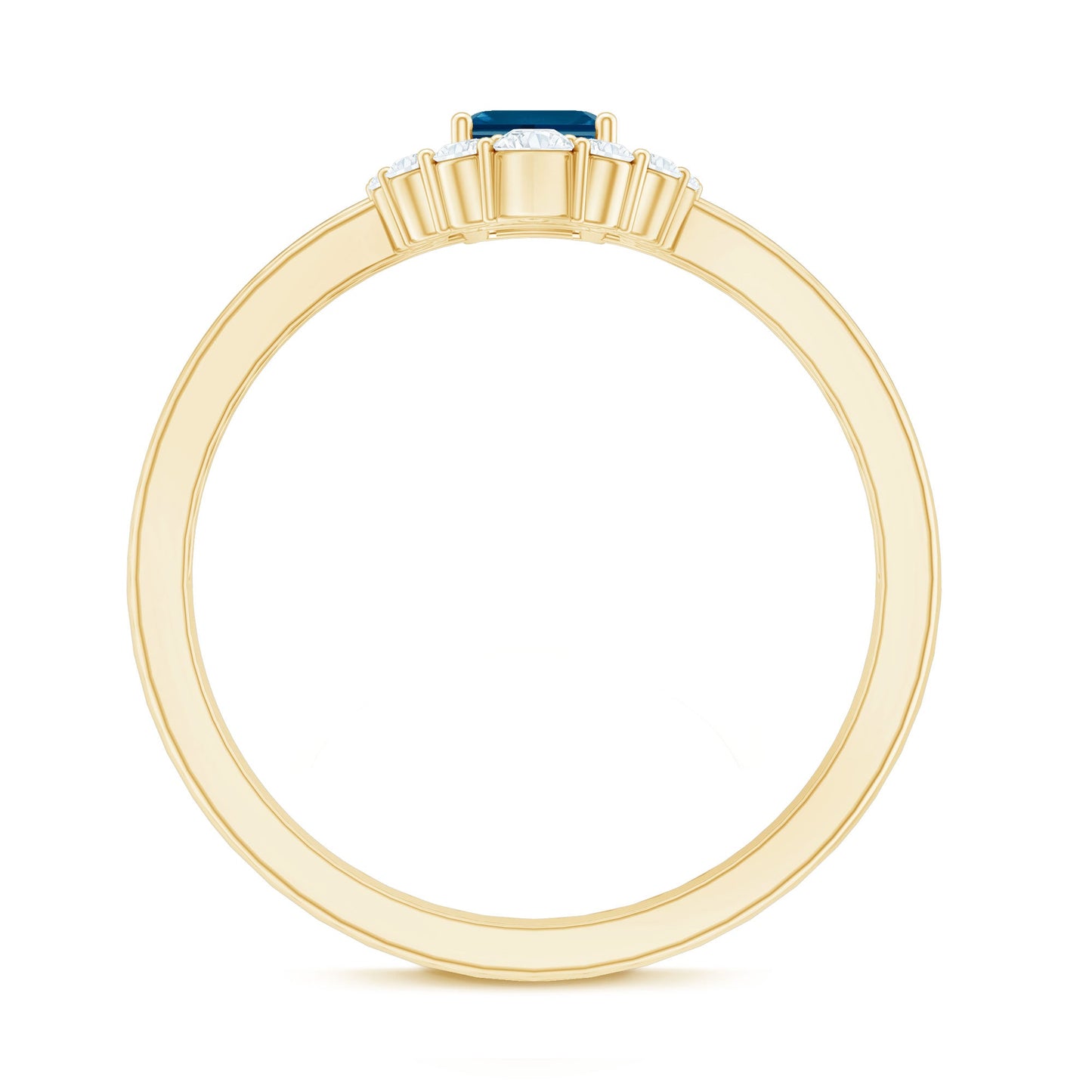 Emerald Cut London Blue Topaz Double Band Engagement Ring with Diamond