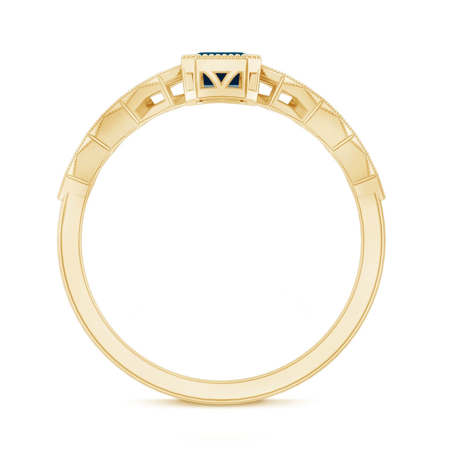 0.7 Carat Emerald Cut London Blue Topaz Engagement Ring with Beaded Details