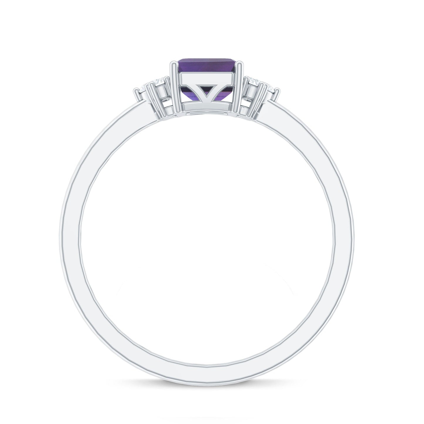 Octagon Cut Amethyst Solitaire Ring with Diamond Accent
