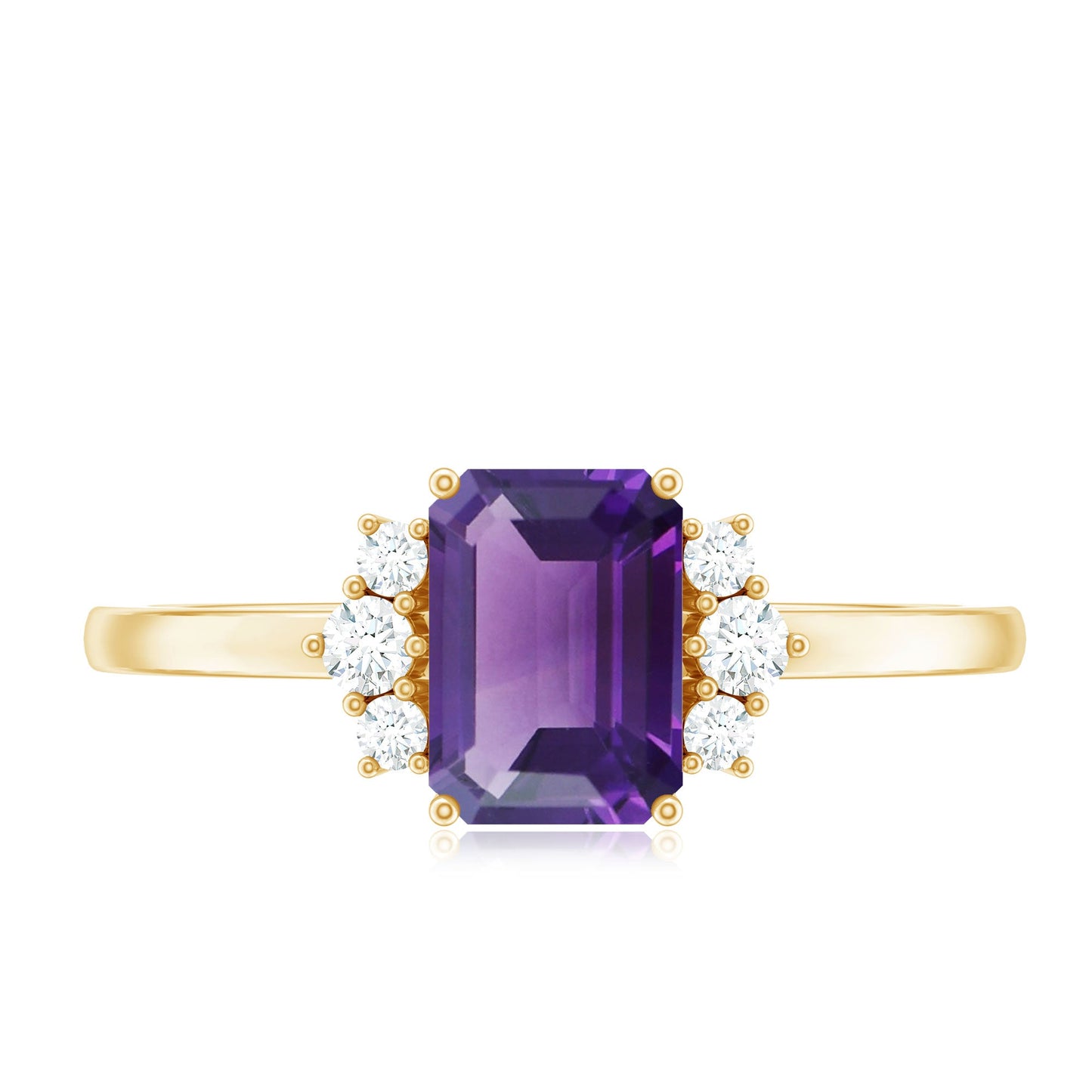 Octagon Cut Amethyst Solitaire Ring with Diamond Accent
