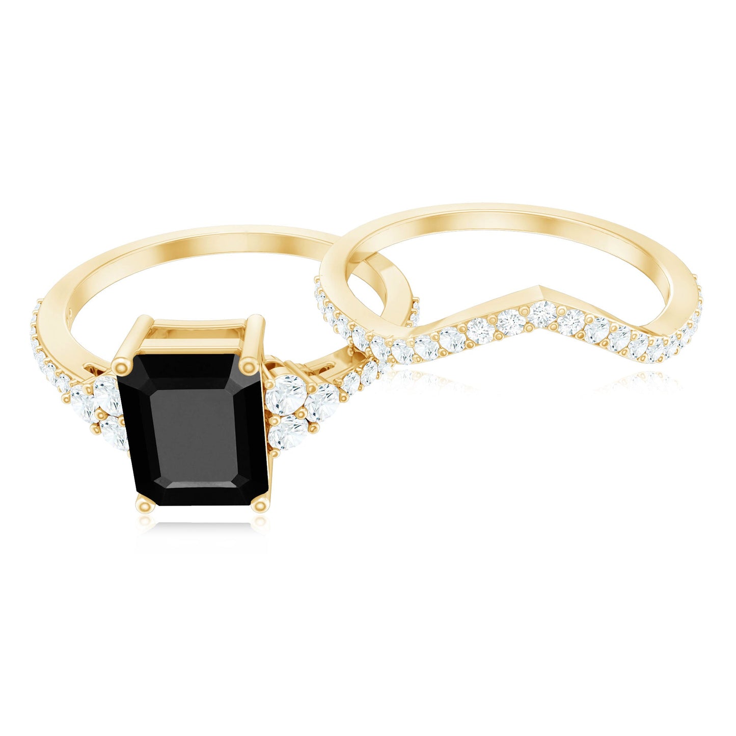 Certified 1.6 Carat Emerald Cut Lab Grown Black and White Diamond Wedding Ring Set