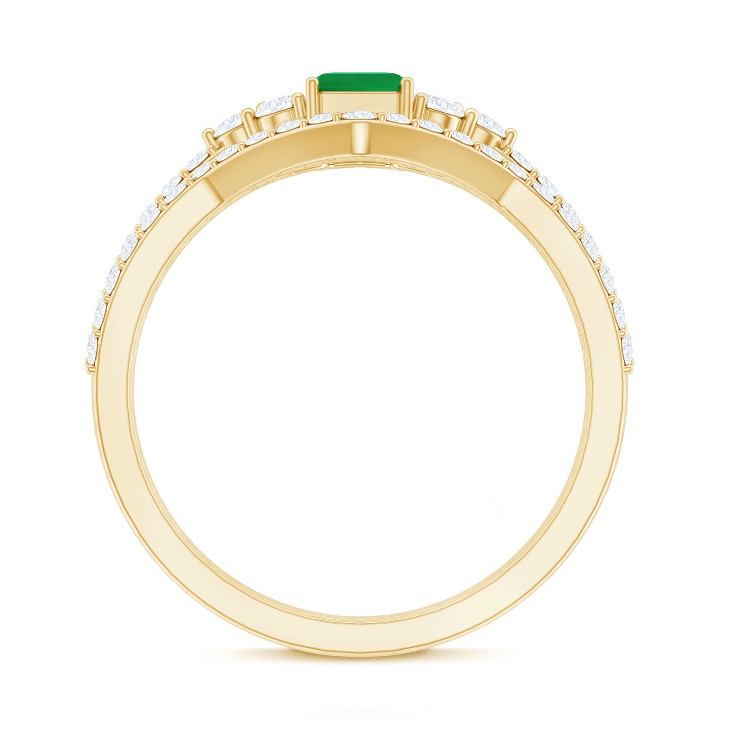 Genuine 0.6 Carat Emerald Cut Emerald Diamond Bridal Ring Set of 2