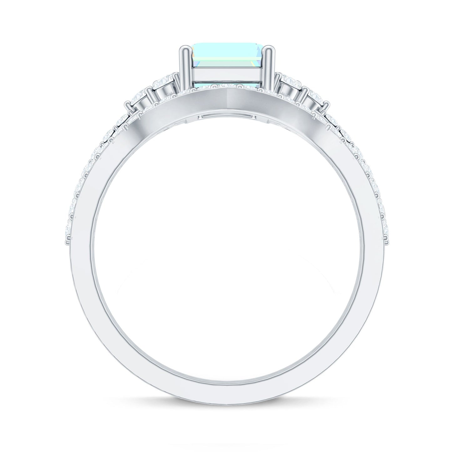 2 Carat Emerald Cut Ethiopian Opal Bridal Ring Set with Diamond Band