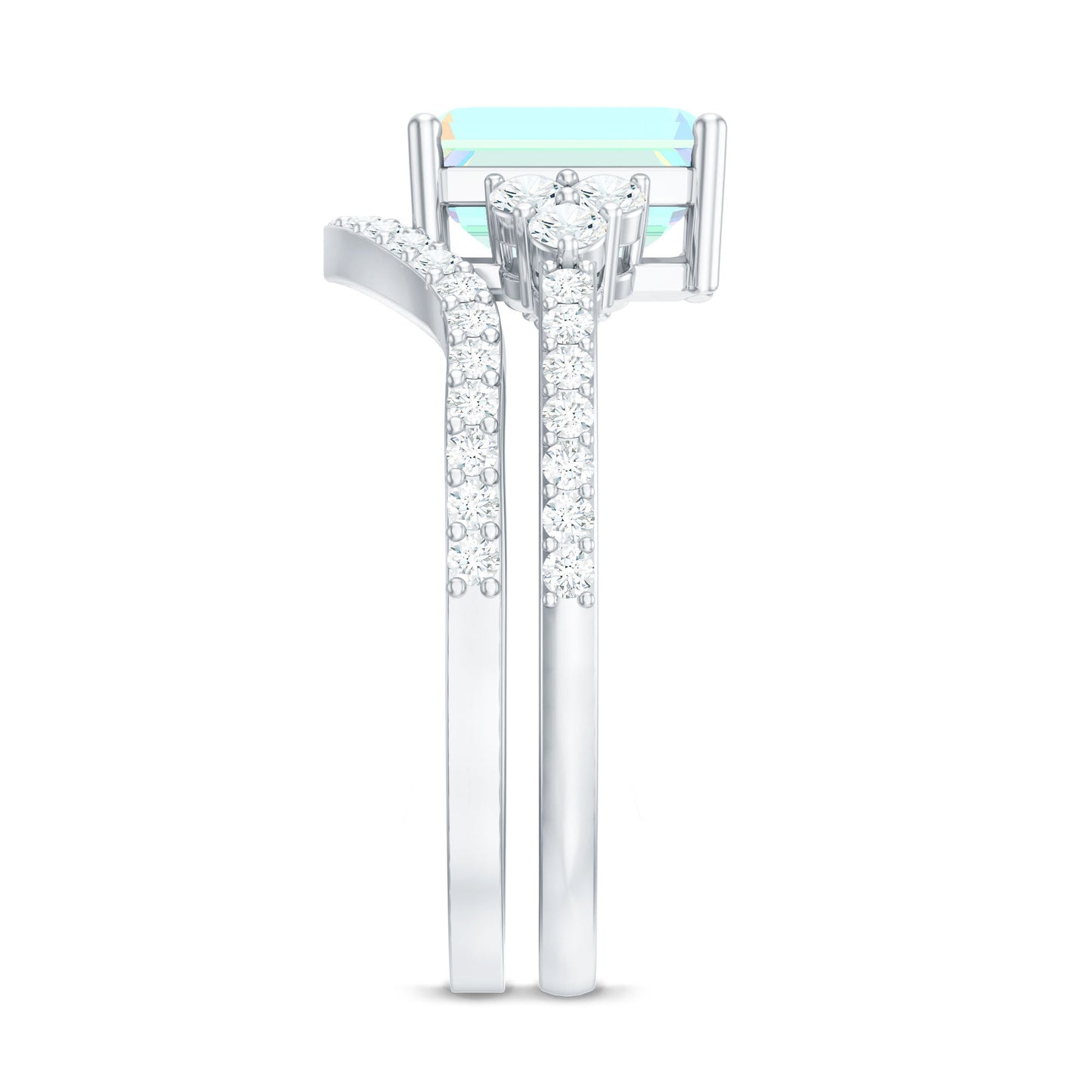 2 Carat Emerald Cut Ethiopian Opal Bridal Ring Set with Diamond Band