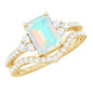 2 Carat Emerald Cut Ethiopian Opal Bridal Ring Set with Diamond Band