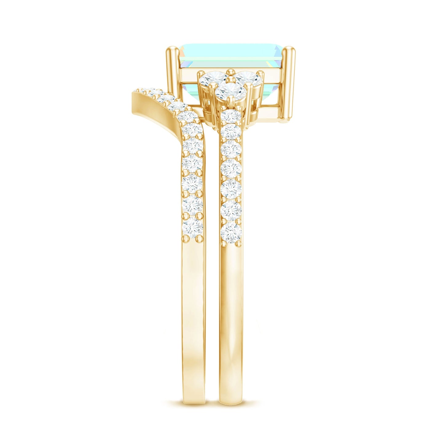2 Carat Emerald Cut Ethiopian Opal Bridal Ring Set with Diamond Band