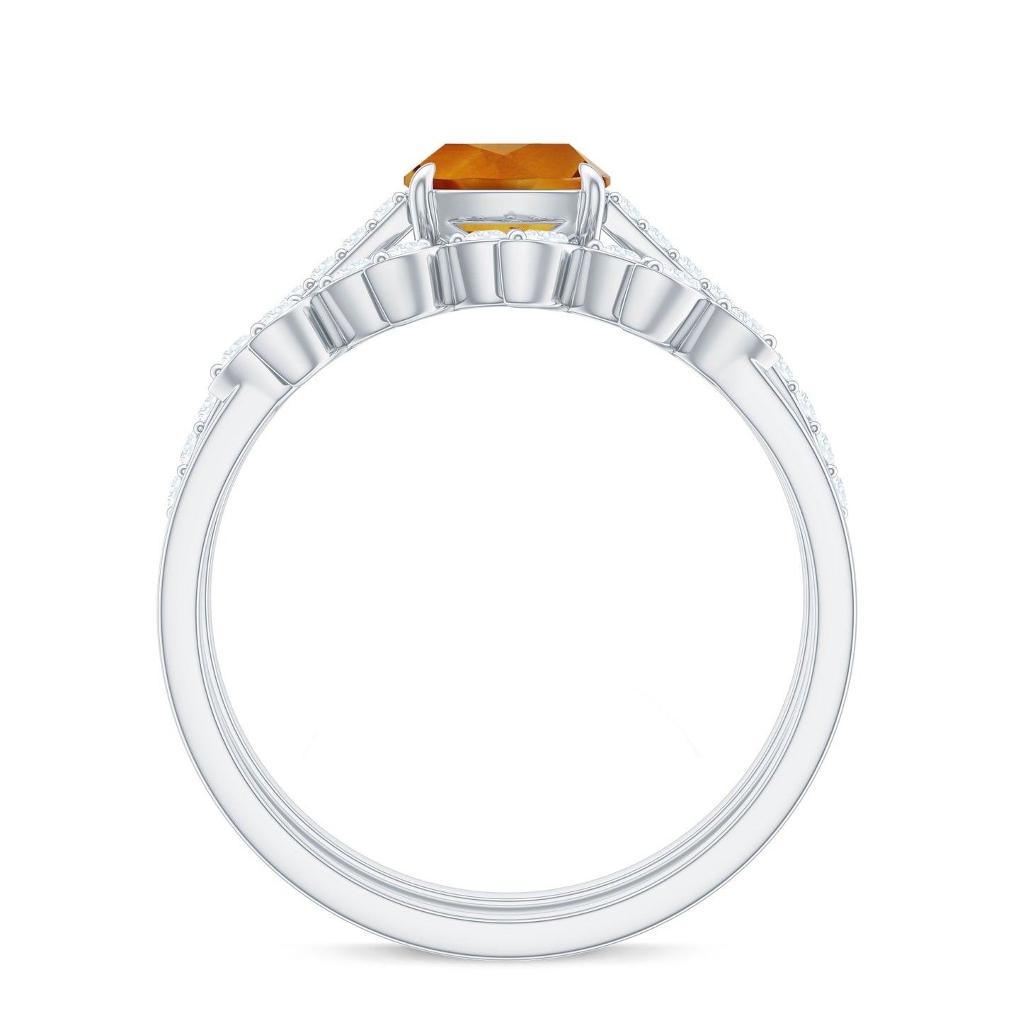 Certified 2.2 Carat Citrine and Diamond Wedding Bridal Ring Set of 2