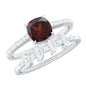 3.2 Carat Natural Cushion Cut Garnet Diamond Wedding Bridal Ring Set of 2