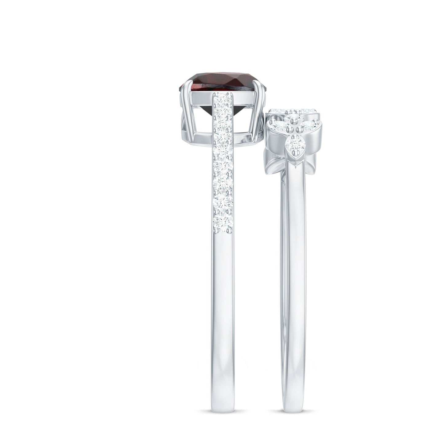3.2 Carat Natural Cushion Cut Garnet Diamond Wedding Bridal Ring Set of 2