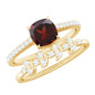 3.2 Carat Natural Cushion Cut Garnet Diamond Wedding Bridal Ring Set of 2