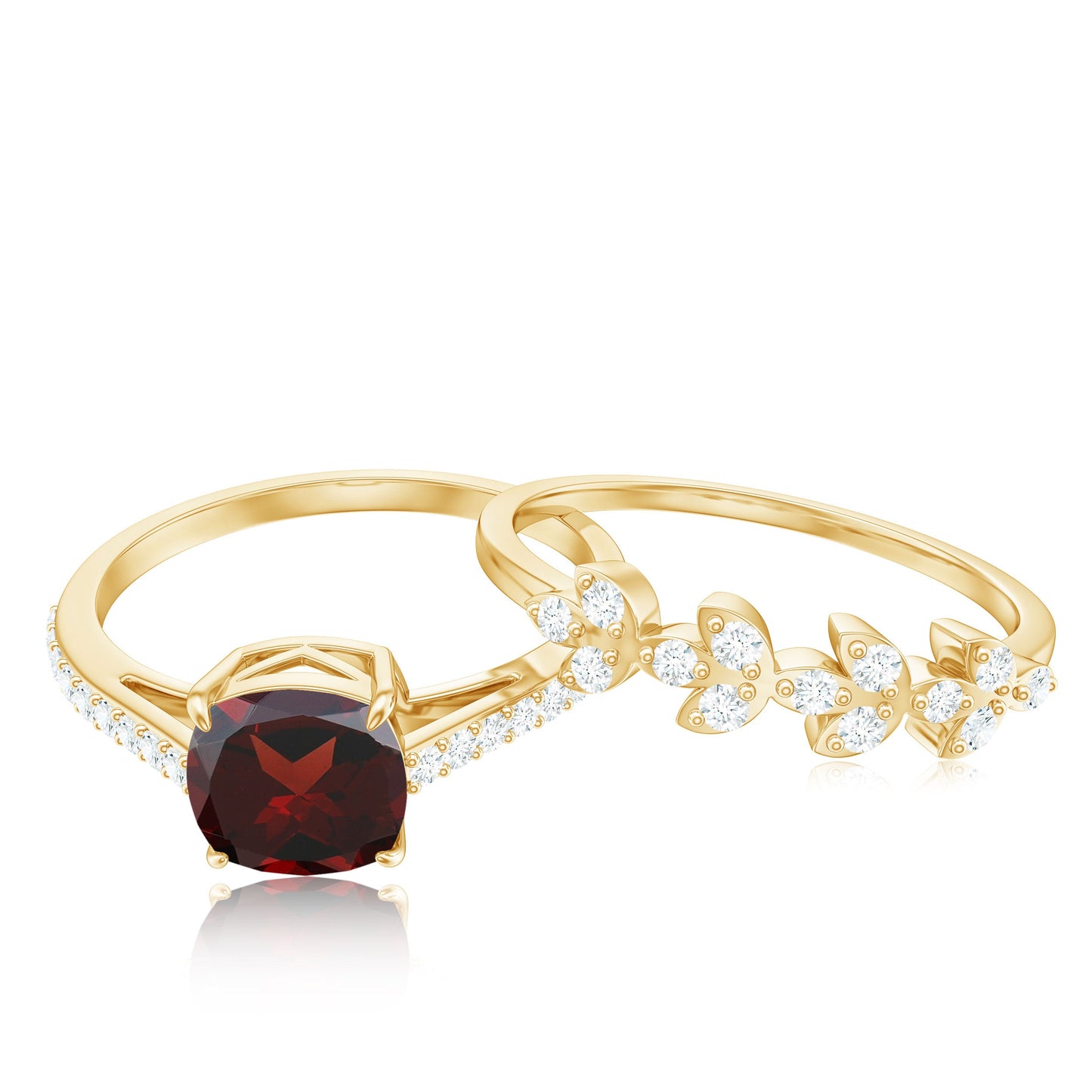 3.2 Carat Natural Cushion Cut Garnet Diamond Wedding Bridal Ring Set of 2