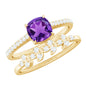 Natural 2 Carat Cushion Cut Amethyst Wedding Bridal Ring Set with Diamond
