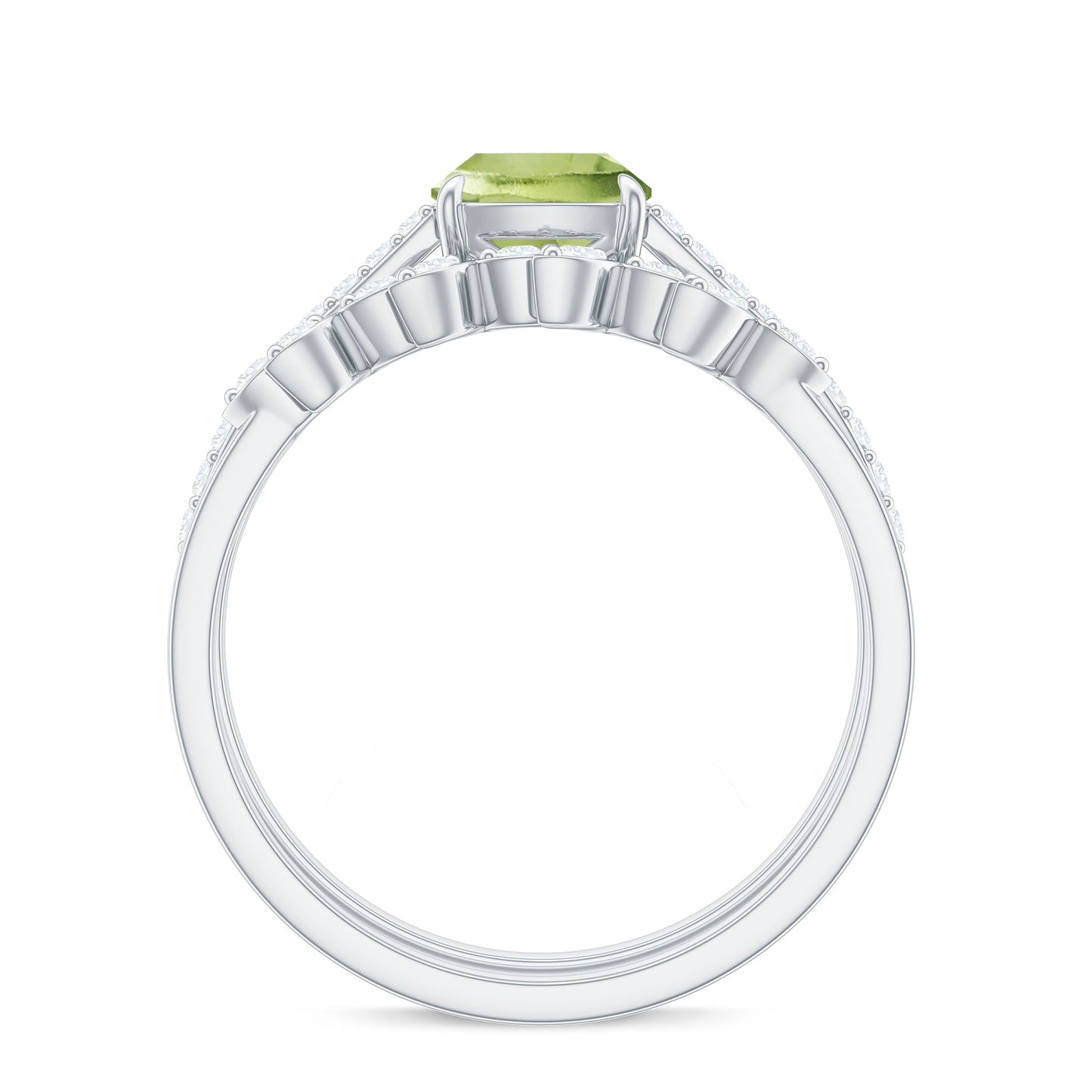 Certified Real 2 Carat Cushion Cut Peridot Engagement Ring with Diamond Enhancer