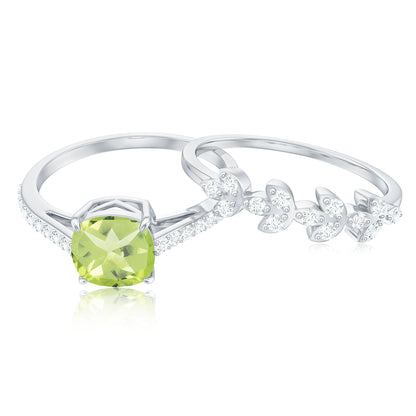 Certified Real 2 Carat Cushion Cut Peridot Engagement Ring with Diamond Enhancer