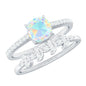 0.8 Carat Cushion Cut Ethiopian Opal Solitaire Ring Set with Diamond Stackable Band