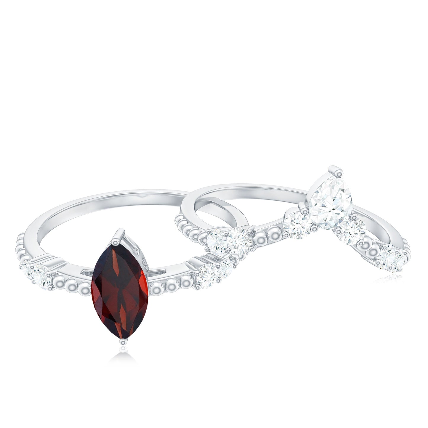 Certified Real Marquise Garnet Diamond Wedding Bridal Ring Set