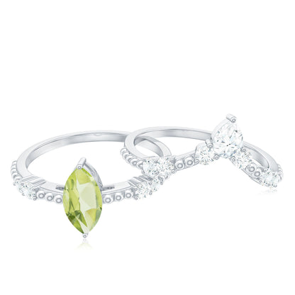 Natural Peridot Marquise Engagement Ring With Wedding Band