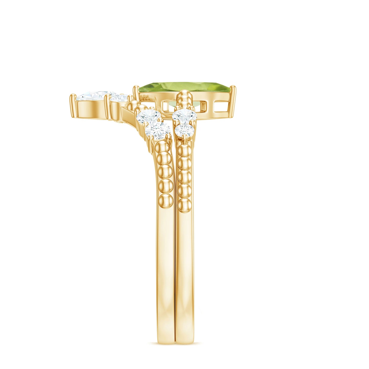 Natural Peridot Marquise Engagement Ring With Wedding Band