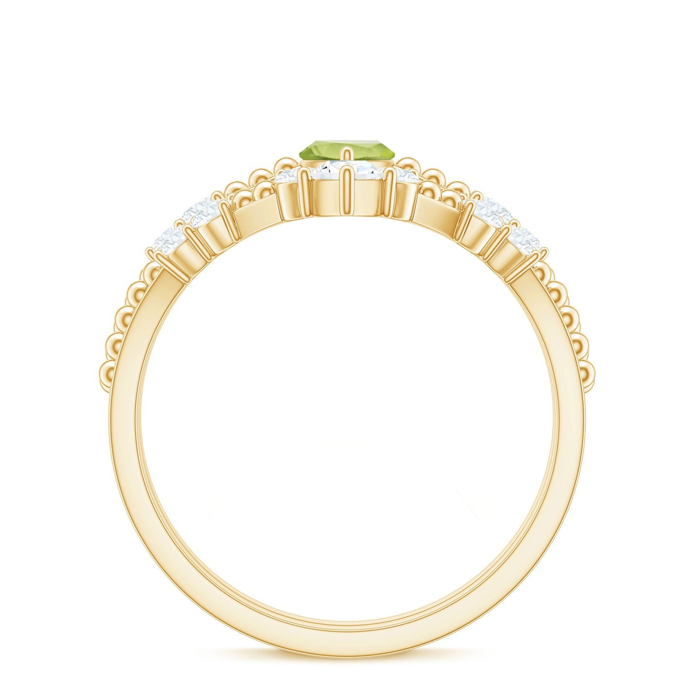 Natural Peridot Marquise Engagement Ring With Wedding Band