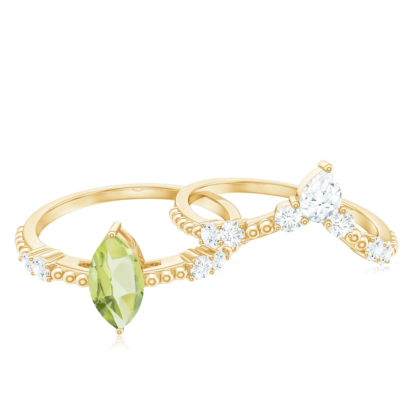 Natural Peridot Marquise Engagement Ring With Wedding Band