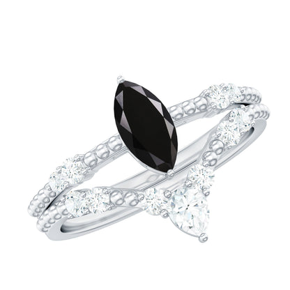 Natural Black Spinel Wedding Engagement Ring Set with Moissanite
