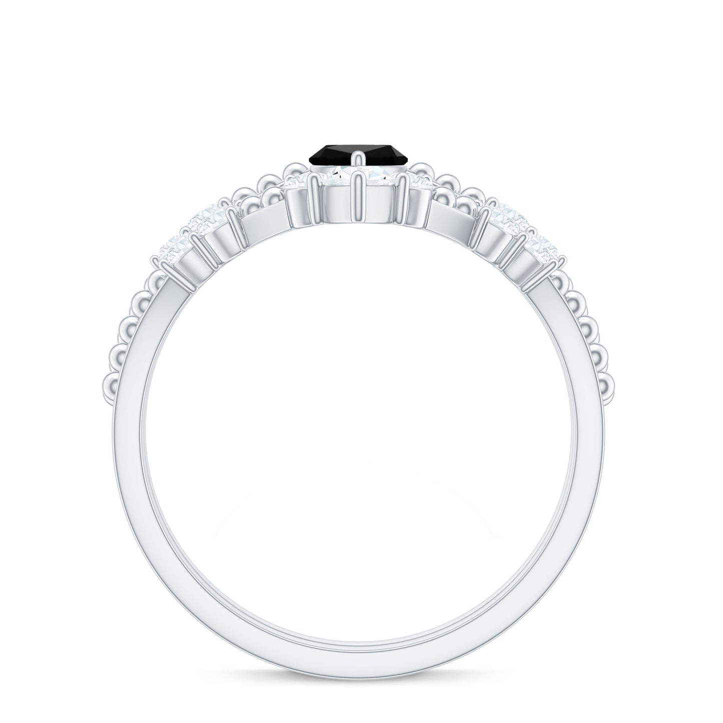 Natural Black Spinel Wedding Engagement Ring Set with Moissanite