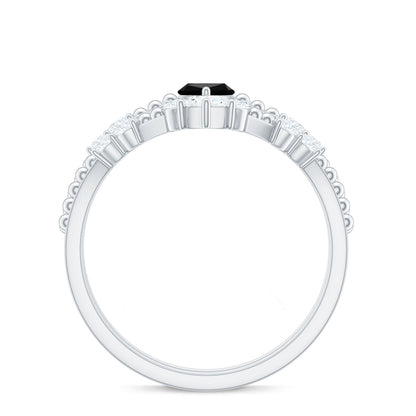 Natural Black Spinel Wedding Engagement Ring Set with Moissanite
