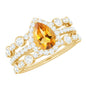 Pear Cut Citrine Bridal Trio Ring Set with Moissanite Band