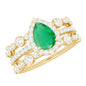 Natural 0.6 Carat Emerald Teardrop Engagement Ring and Wedding Band Set of 3