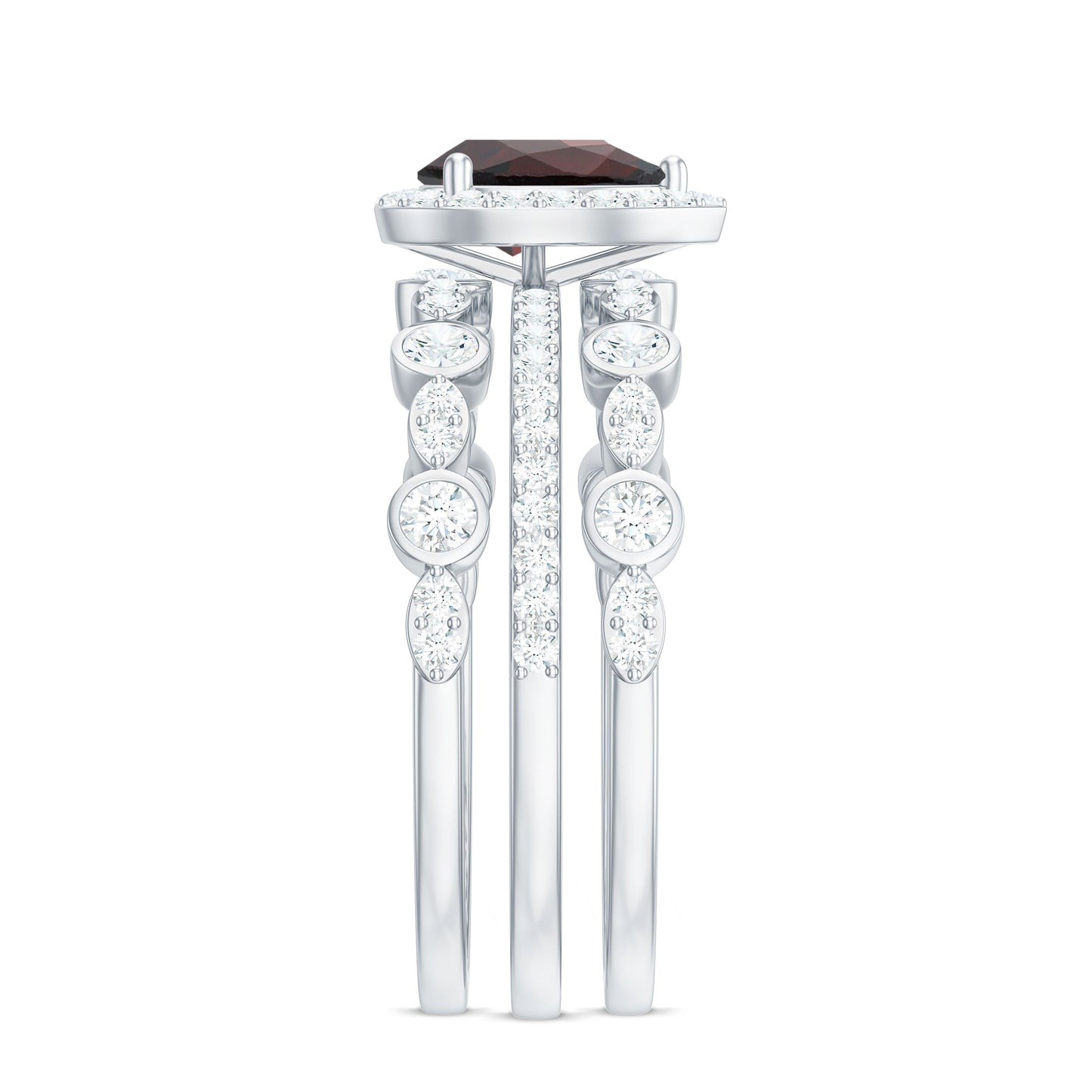 Real 0.8 Carat Pear Shape Garnet 3 Piece Wedding Ring Set