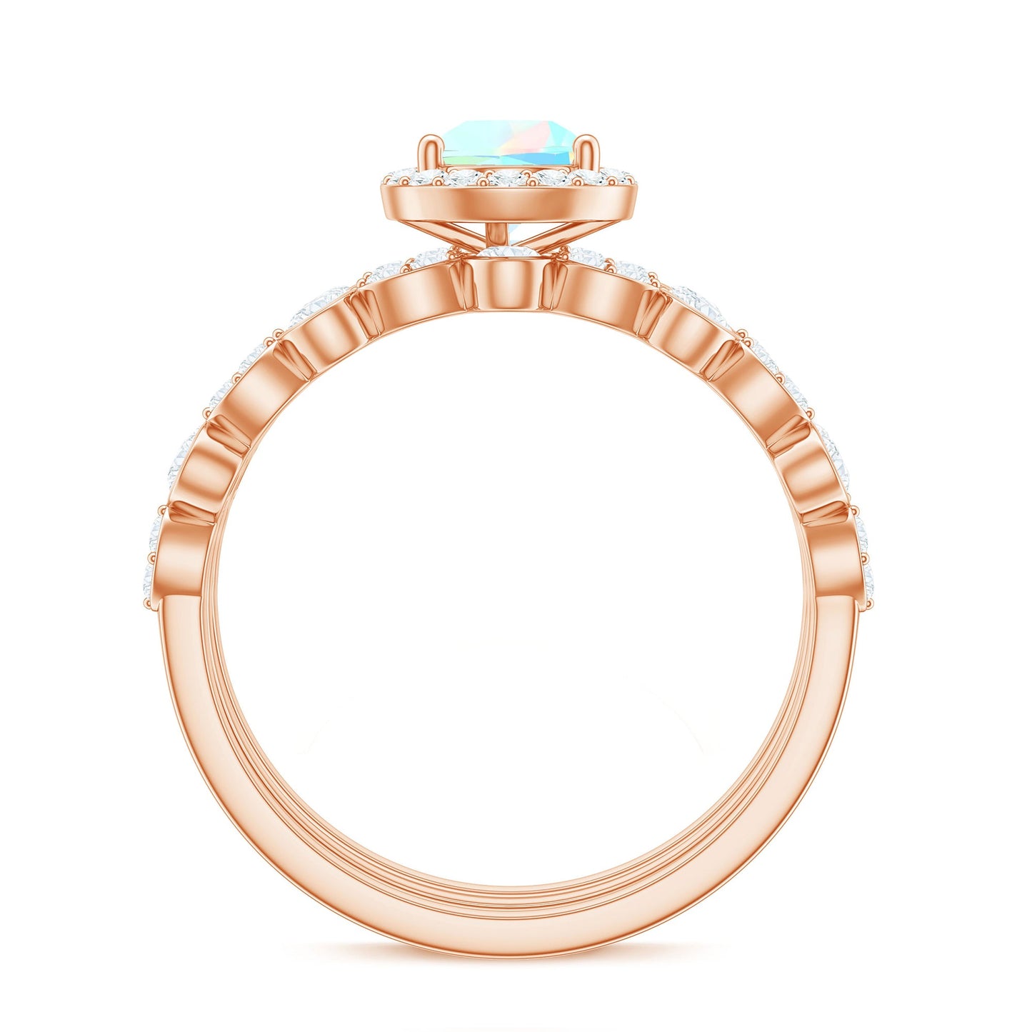 0.7 Carat Genuine Vintage Style Opalescent Teardrop Engagement Wedding Ring Set of 3