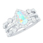 0.7 Carat Genuine Vintage Style Opalescent Teardrop Engagement Wedding Ring Set of 3