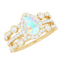0.7 Carat Genuine Vintage Style Opalescent Teardrop Engagement Wedding Ring Set of 3