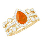 Pear Cut Fire Opal Bridal Trio Ring Set with Moissanite Band