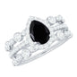 1 Carat Pear Cut Black Onyx Statement Ring Set with Moissanite Bands