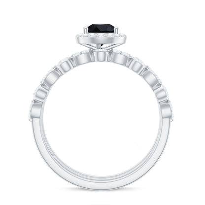 1 Carat Pear Cut Black Onyx Statement Ring Set with Moissanite Bands