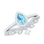Vintage Looking Aquamarine and Diamond Teardrop Wedding Ring Set for Women