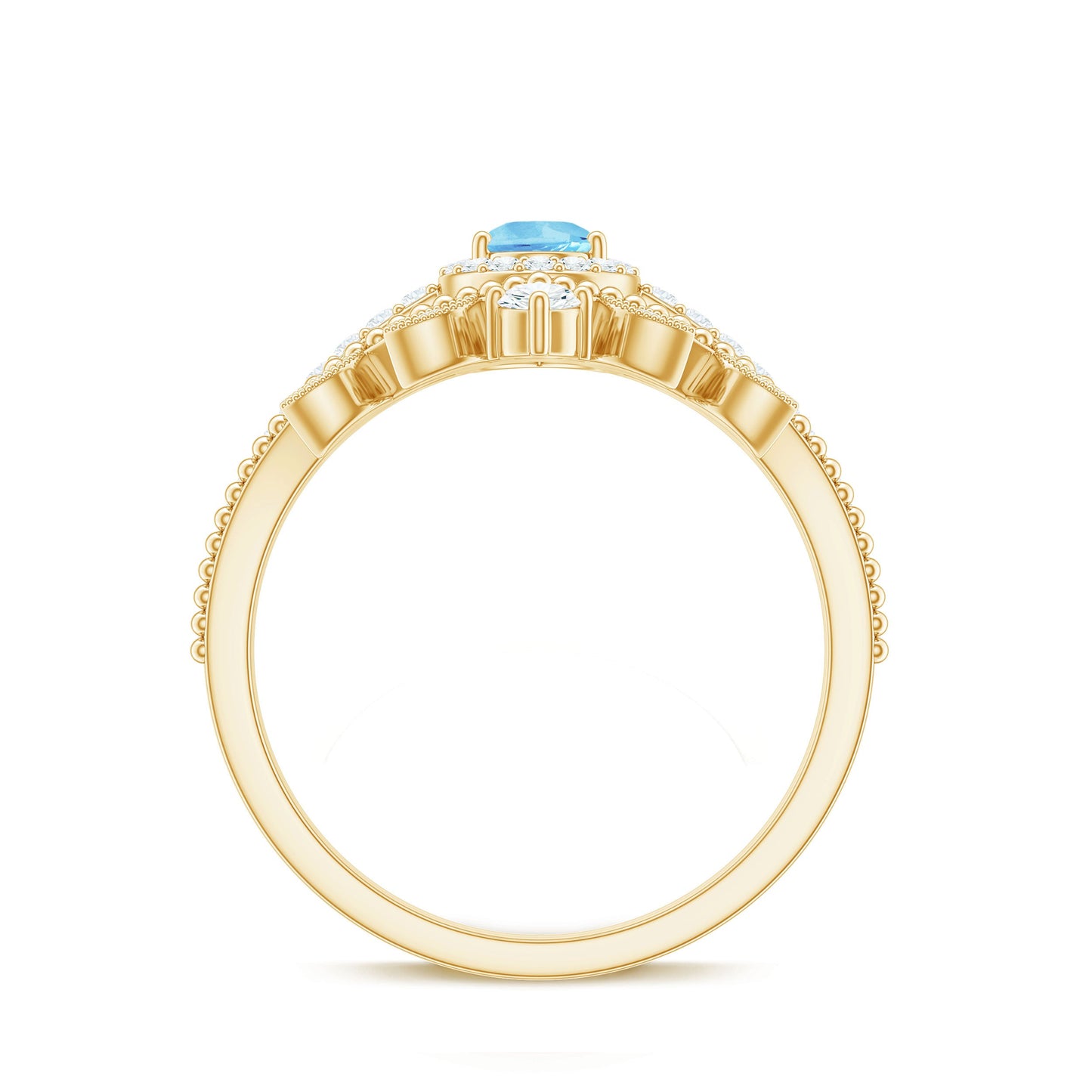 Vintage Looking Aquamarine and Diamond Teardrop Wedding Ring Set for Women