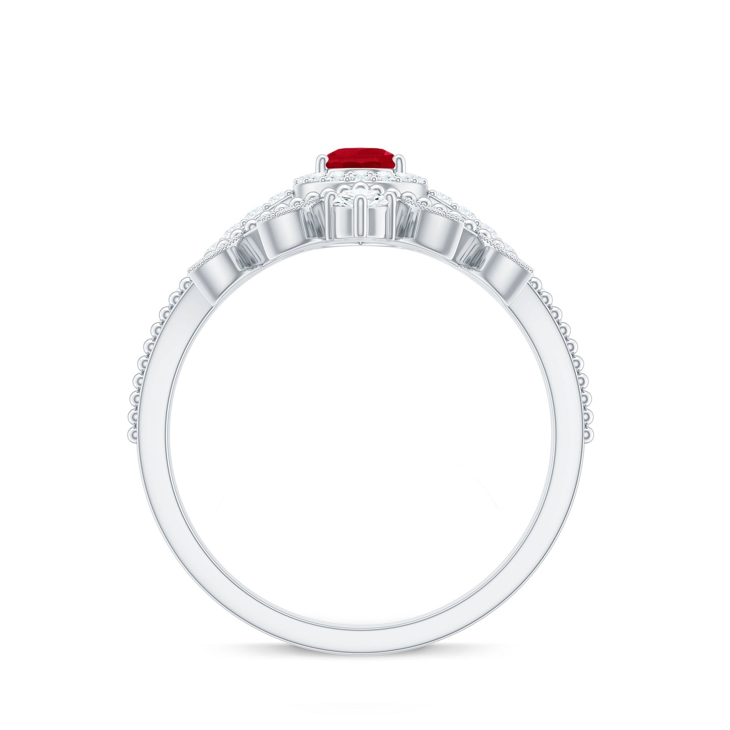 Vintage Looking Pear Shape Ruby Diamond Engagement Ring with Enhancer