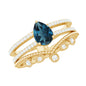 Pear London Blue Topaz Double Band Engagement Ring with Diamond Enhancer