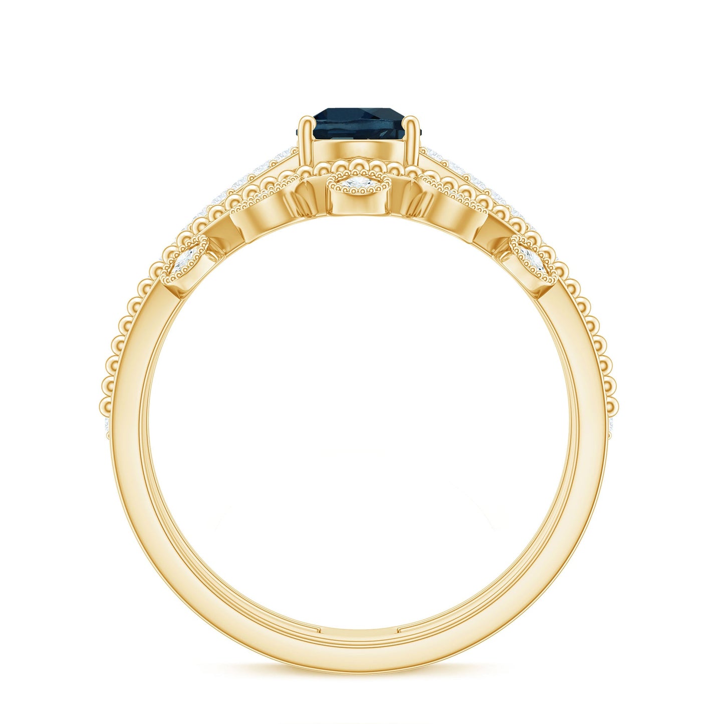 Pear London Blue Topaz Double Band Engagement Ring with Diamond Enhancer