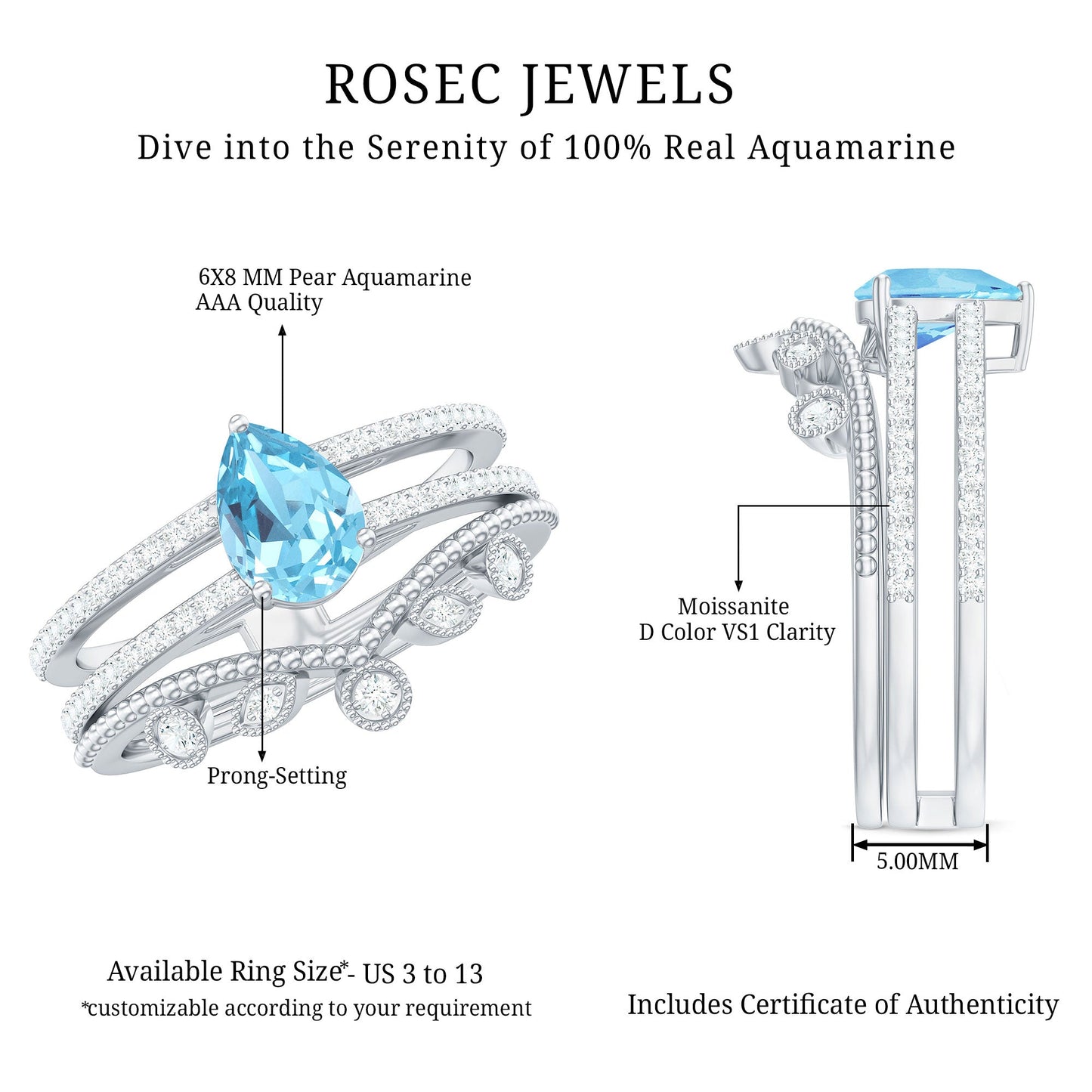 1 Carat Aquamarine and Diamond Teardrop Engagement Ring with Enhancer