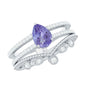 Real Tanzanite Diamond Double Band Engagement Ring with Curved Wedding Band