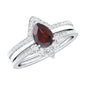 Natural 0.8 Carat Pear Shaped Garnet Diamond 3 Piece Bridal Ring Set