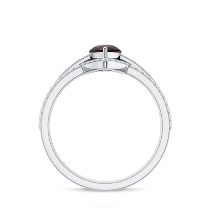 Natural 0.8 Carat Pear Shaped Garnet Diamond 3 Piece Bridal Ring Set