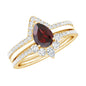 Natural 0.8 Carat Pear Shaped Garnet Diamond 3 Piece Bridal Ring Set