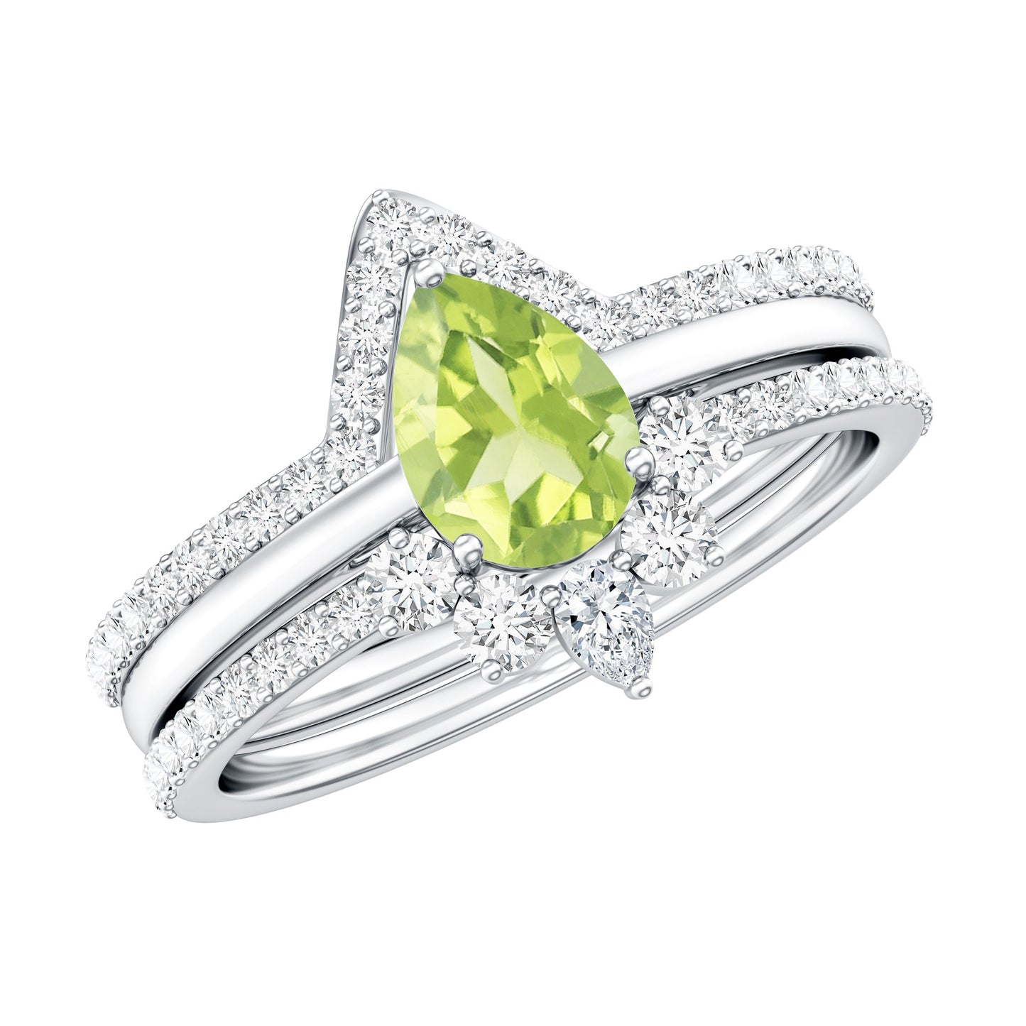 Certified Real 1 Carat Peridot Trio Wedding Ring Set with Moissanite