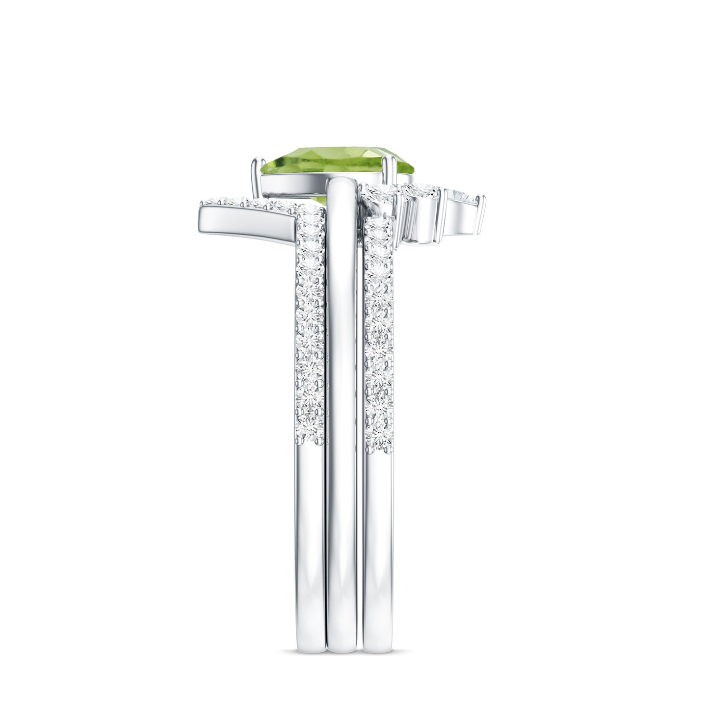 Certified Real 1 Carat Peridot Trio Wedding Ring Set with Moissanite