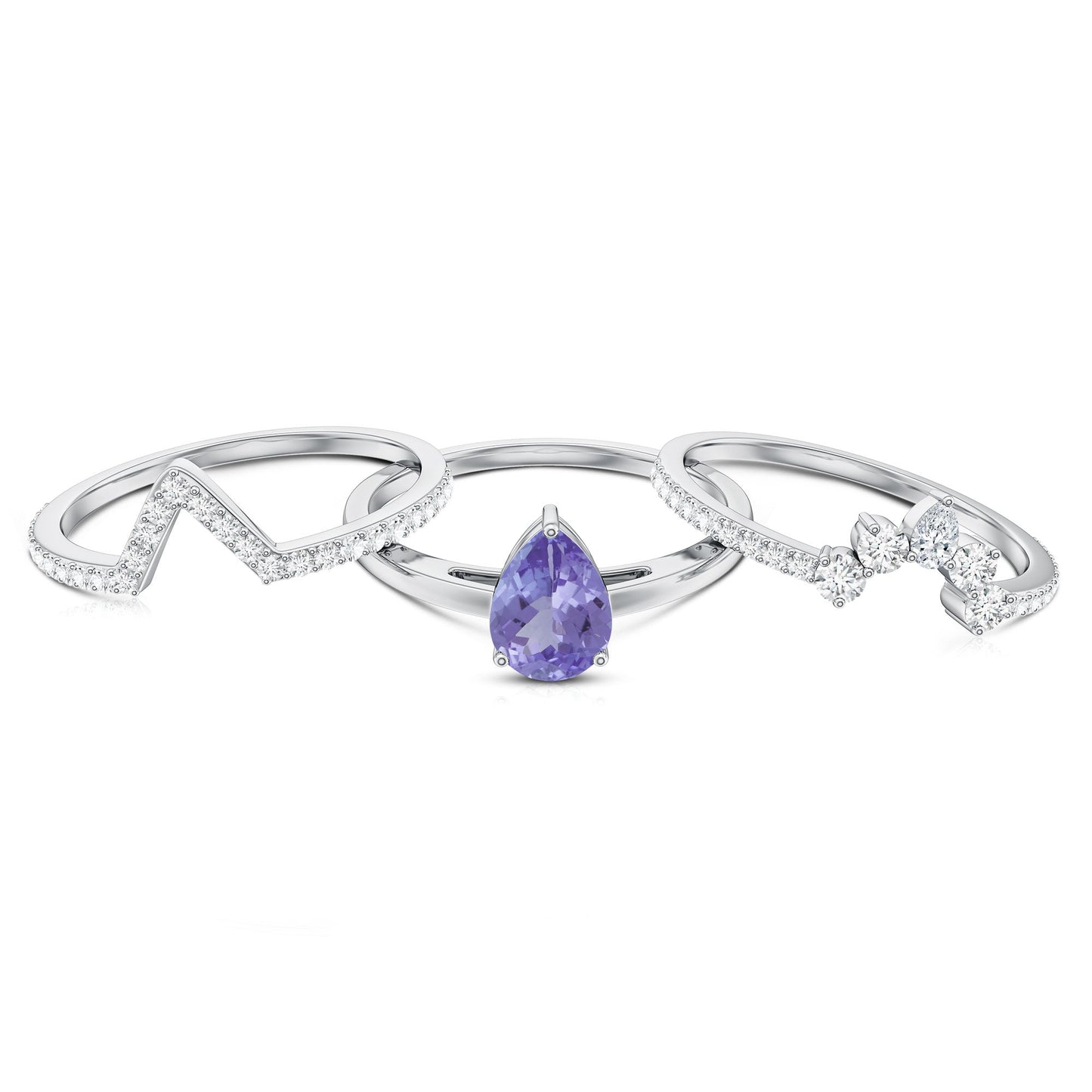 0.8 Carat Natural Tanzanite Diamond 3 Piece Wedding Ring Set